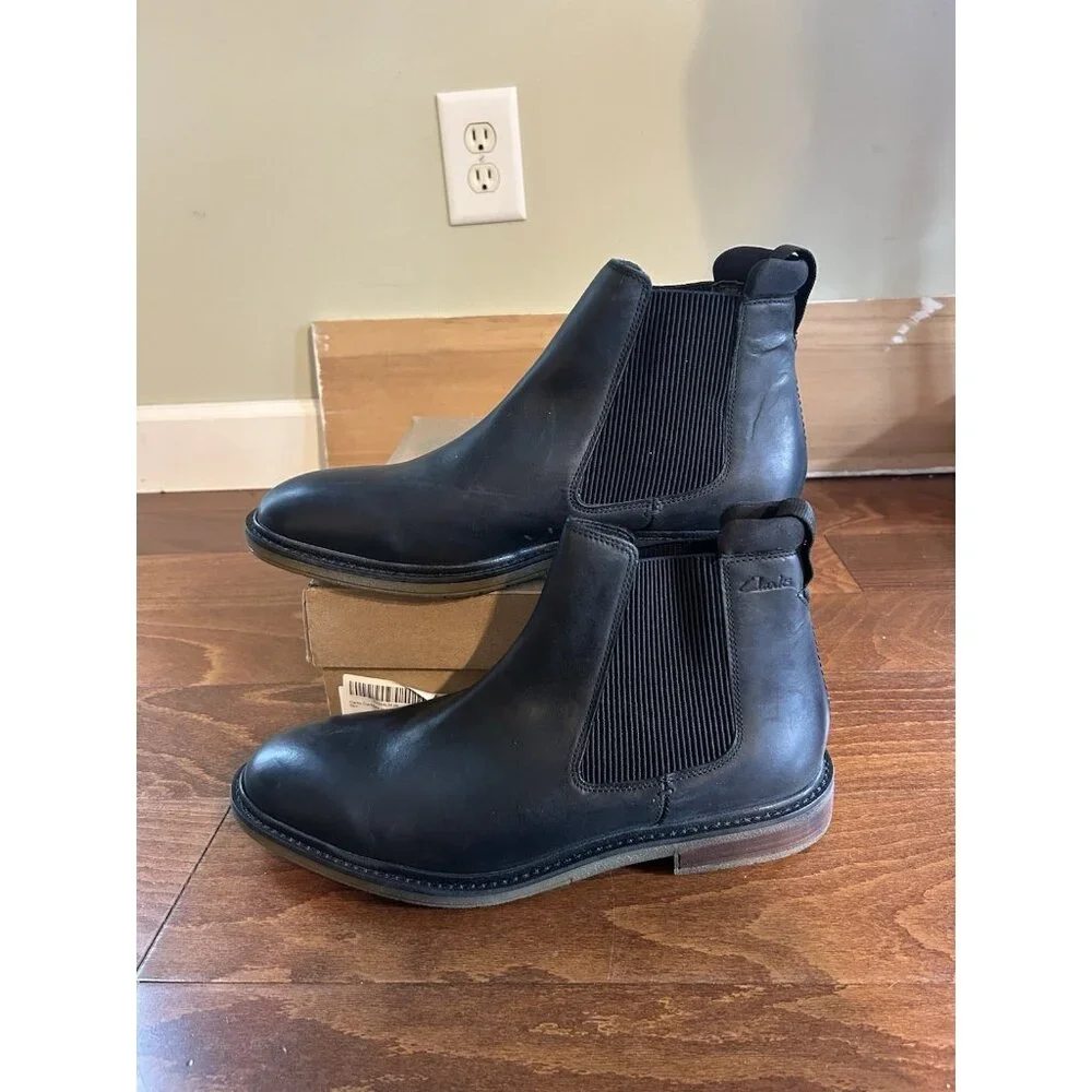 Clarks Clarkdale Hall Pull On Ankle Boots Black Leather NEW Sz 11‎ M